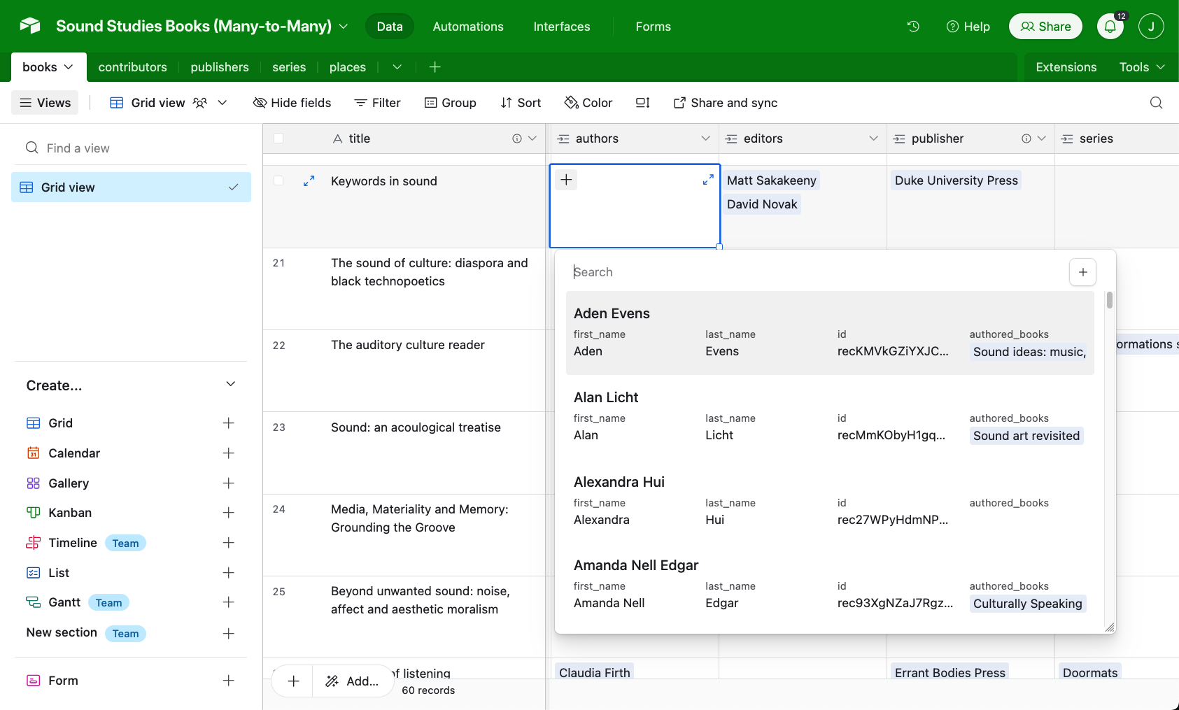 Airtable linked records selection pop-up
